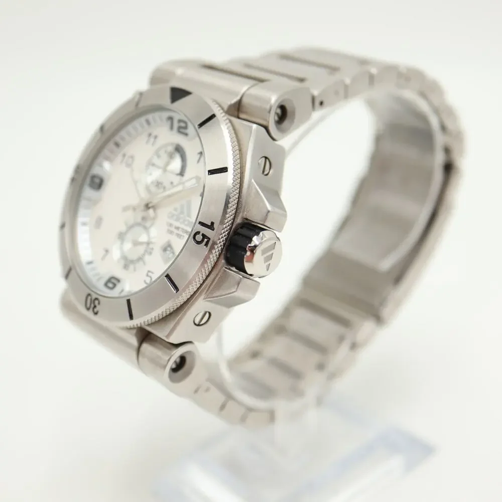 Adidas Chunky Y2K Stainless Steel Chronograph 48mm Watch Left Buttons Silver